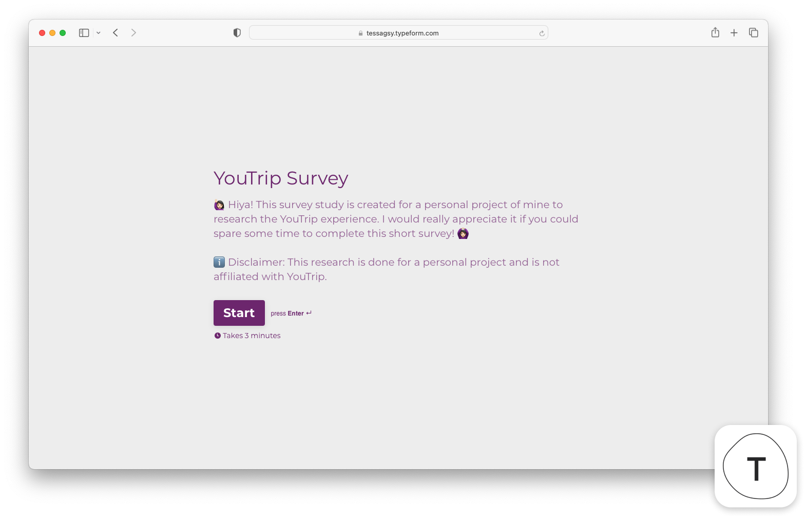 Survey Screengrab on YouTrip experience with Typeform